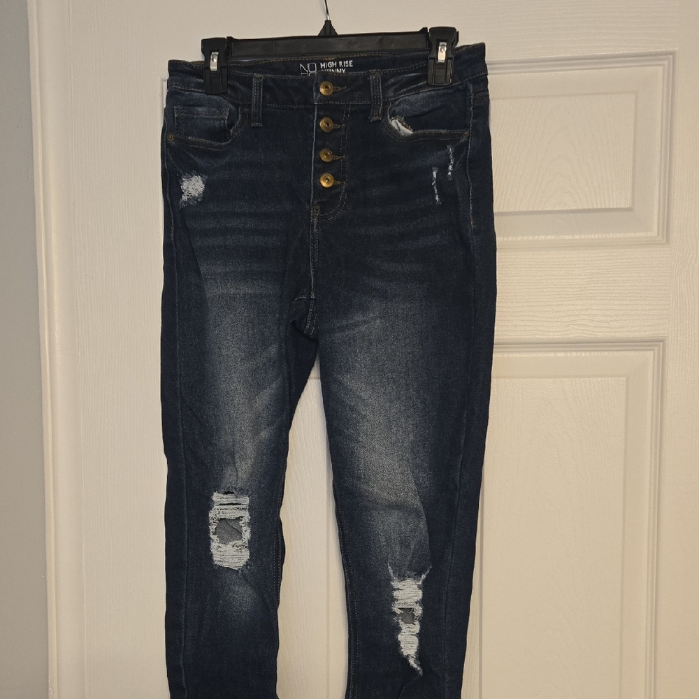 NOBO High Rise Dark Blue Distressed Jeans